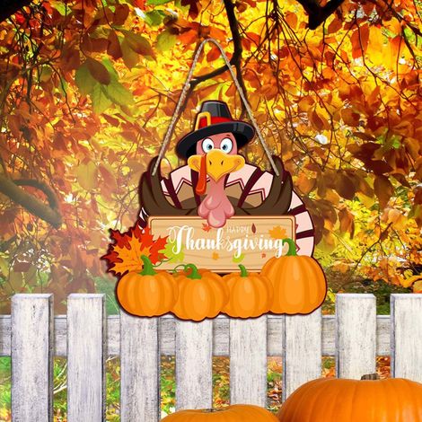 Panneau De Porte En Bois - Dinde De Thanksgiving - Décoration Murale Pour Entrée Intérieure Ou Extérieure - 1 Pièce (1/5)