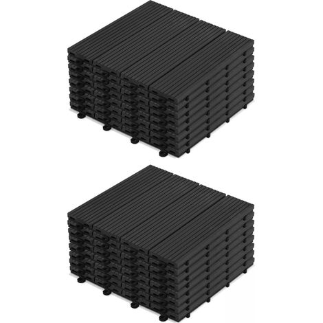 Oviala – Lot de 16 dalles clipsables en bois composite gris – Dimensions 30x30cm – Support PVC noir – Système d'évacuation des eaux