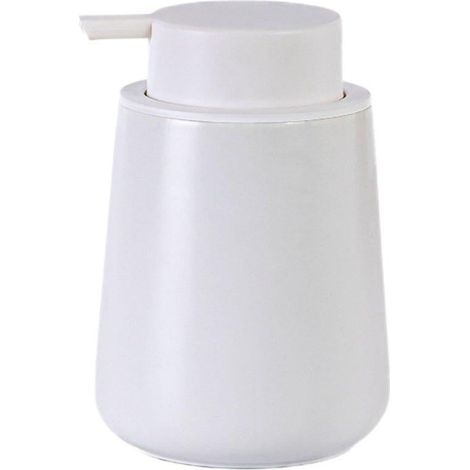 Distributeur de savon en grès cérame 400 ml, design moderne, pompe à lotion manuelle, blanc (1/5)
