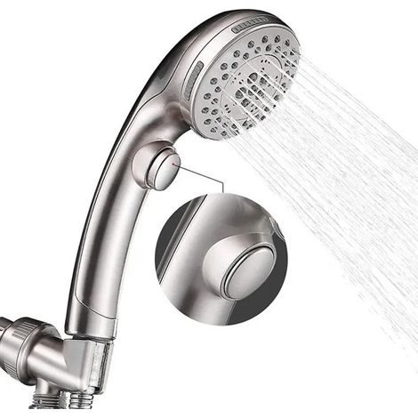 Pommeau de douche  - Pommeau de douche à main - Nickel brossé - 6 réglages - Économie d'eau (1/4)
