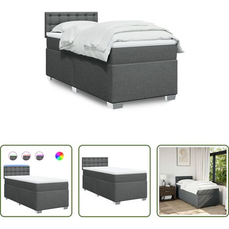 vidaXL Surmatelas -  Sommier à lattes de lit avec matelas Gris foncé 90x200 cm Tissu (1/5)