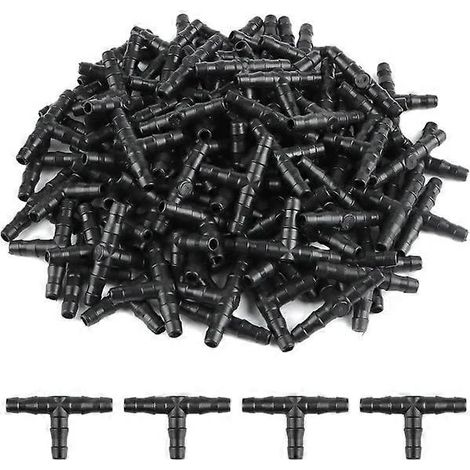 Kit de 100 raccords en T pour système d'irrigation goutte à goutte, avec embouts cannelés 1/4 pouce et tuyau en T en PVC pour arroseur automatique. (1/5)
