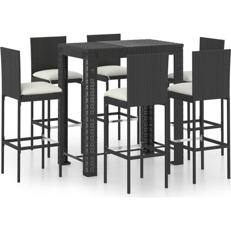 Maison Exclusive - Ensemble de bar d'extérieur 7 pcs coussins Résine tressée Noir (1/5)