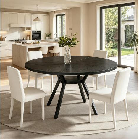 Table à manger ronde 120x120x76 cm en bois noir, piètement stable pour salle à manger – MEUBLIV (1/5)