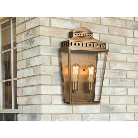LED Außenwandleuchte im Landhausstil, Altmessing Höhe 49cm (1/5)