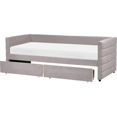 Letto con contenitore con cassetti in velluto grigio chiaro 90 x 200 cm Marray
