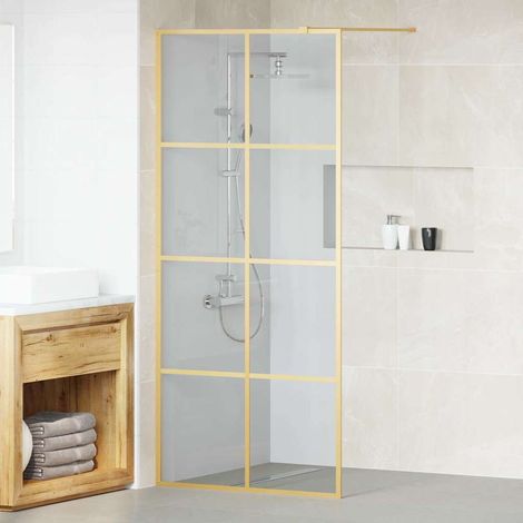 vidaXL Walk-in Shower Wall Gold 90 x 195 cm Tempered Glass