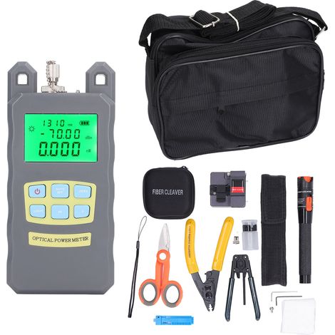 Glasfaser-Reparaturset: Wattmeter, Abisolierzange, FC/SC-Adapter, Schraubenschlüssel und VFL-Sichtfehlerortungsgerät (1/5)