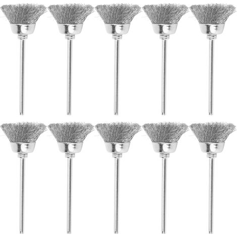 Ensemble de 10 brosses métalliques pour perceuse électrique, en acier inoxydable, pour le polissage et le nettoyage (forme de bol). (1/5)