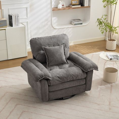 Sillón giratorio 360° de lectura en chenilla gris 116 x 84 x 96 cm con cojín DESVIAE (1/5)