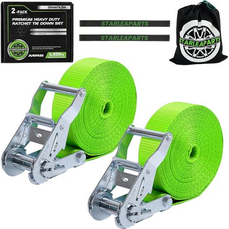 Lot de 2 Sangles d'arrimage avec cliquet-6m x 35mm - Résistance à la Rupture de 4000 kg (LC 2000kg)-Sangles d'arrimage avec cliquet pour Moto, Voiture, Diable, Bagages (1/5)