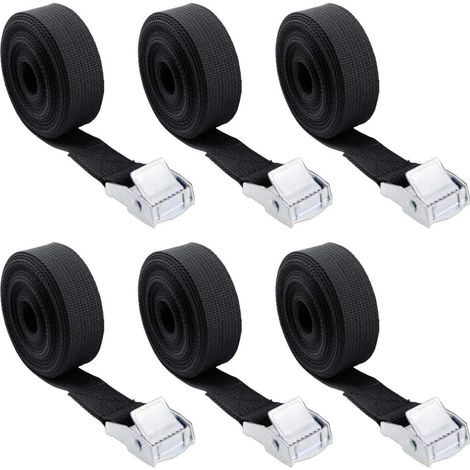 Gurtband mit Klammer Zurrgurt Befestigungsgurt für Motorrad- und LKW-Transport Zurrgurt, maximale Belastung 250 kg 6 Stück à 2,5 cm x 5 m (schwarz) (1/5)