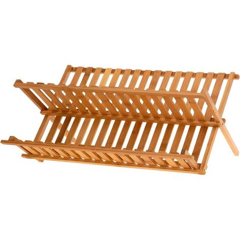 Égouttoir à vaisselle - Pliable en bambou - Finition naturel - 2 niveaux - 30x48x30 cm (1/4)
