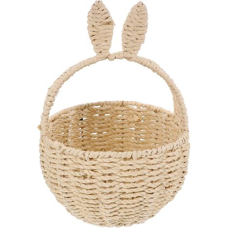 Panier Tissé De Lapin De Pâques En Osier De Paille Fait À La Main Paniers D'oeufs De Bonbons De Pâques Panier De Ficelle De Papier Panier De Pique- De Lapin Mignon Pour Les (1/5)