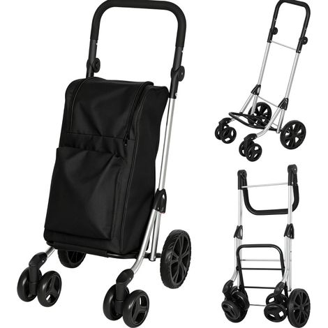 Carrello da Spesa Pieghevole con Borsa Termica 46L, Telaio in Alluminio, Nero (1/5)