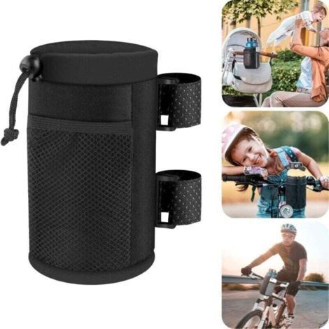 Porte Gourde Velo Tissu Oxford Porte Gourde Velo sans Vis Étanche Porte-Bouteille de Vélo Porte Gobelet Poussette avec Sac de Rangement pour VTT Bicyclettes, Poussettes, Motos(Noir) (1/4)