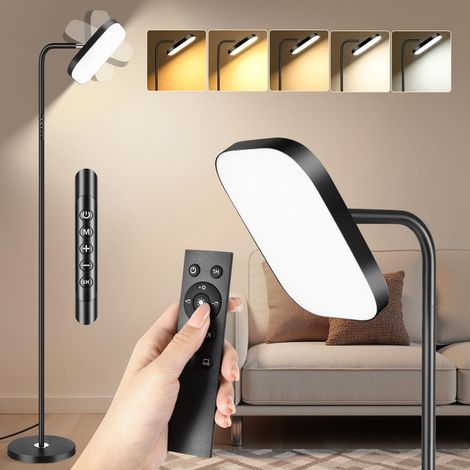 Lampadaire sur Pied Dimmable, Lampe Pied LED 36W 3200lm avec Télécommande et Contrôle Tactile, Lampe à Liseuse Rotative 360° avec 5 Températures de Couleur, pour Bureau, Chambre, Salon, Noir (1/5)