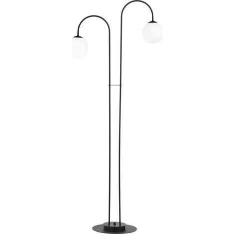 Lampadaire Arche noir 148cm, 2xE14, boule opale Emibig (1/4)