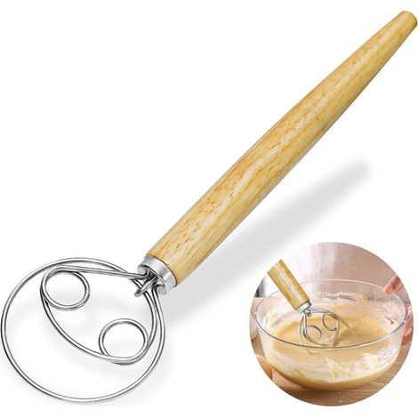 Grand fouet danois de 33 cm en acier inoxydable et bois - Style hollandais pour pain, pâte, gâteau, pâtisserie, etc (1/5)