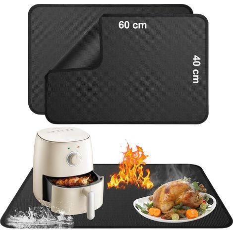 2 Pièces Tapis Résistant à Chaleur pour Friteuse à Air, Tapis en Silicone Ignifuge 60 x 40 cm pour Plans de Travail de Cuisine, Protecteur de Plan de Travail, Antidérapant et Imperméable (1/5)