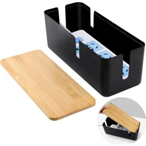 Cable Management Box, Cable Hider Box, Cable Storage Box with Bamboo Lid, Wire Cable Organizer, Computer Cabling, Loose Wires, Hide Cables (1/5)