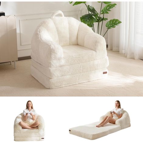 Canapé convertible en peluche, fauteuil au sol pliable, couchage d'appoint, beige (1/5)
