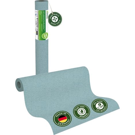 Vliestapete Vliestapete farbig – UNI Tapete einfarbig Eisblaugrau, XXL 15,00 m x 0,53 m, matt, waschbeständig, stoßfest, Made in Germany – Veluxis