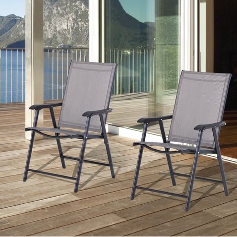chaise pliante fauteuil jardin mobile metal gris 94 cm OKMYHOME (1/3)