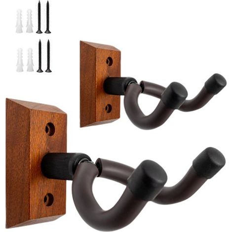 Support mural pour guitare en bois de noyer Lot de 2 crochets en forme de U Pour guitares électriques, basses et acoustiques (1/5)