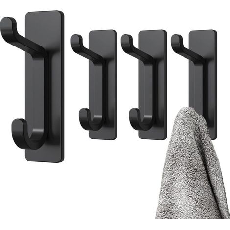 Gancho de pared adhesivo YMYNY, toallero de baño, toallero de cocina, perchero adhesivo, sin taladrar, impermeable, antioxidante, negro, 4 piezas (1/4)