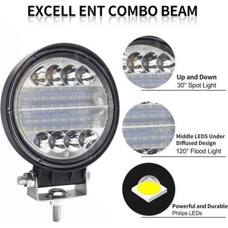 1 Pair 72W Phare de Travail LED4.5 Inch Phare de Travail Rond 7200lm Phare Additionnel 4x4 Projecteur Flood Combo Feu de Bro PHARES (1/4)