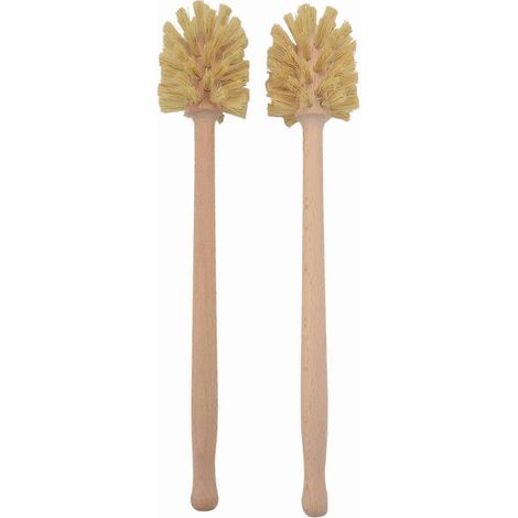 Lot de 2 brosses de toilette en bois de hêtre avec poils résistants pour un nettoyage à 360° (1/5)