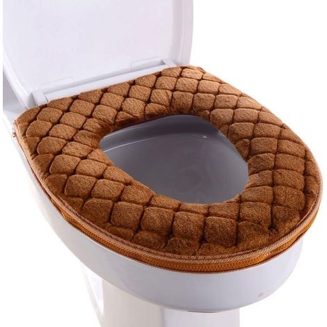 Brown heated toilet seat cover, soft and washable, universal with zipper – 1 piece (1/5)