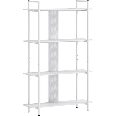 4-stöckiges Bücherregal mit perforierter Front und Metallrahmen, schmales Bücherregal für Schlafzimmer und Büro, Weiß