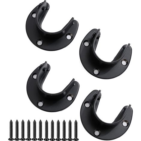 4pcs Support de Tringle en Forme de U, Support pour Rail à Linge avec Vis, Support de Barre de Penderie Armoire, pour Tringle de (1/5)
