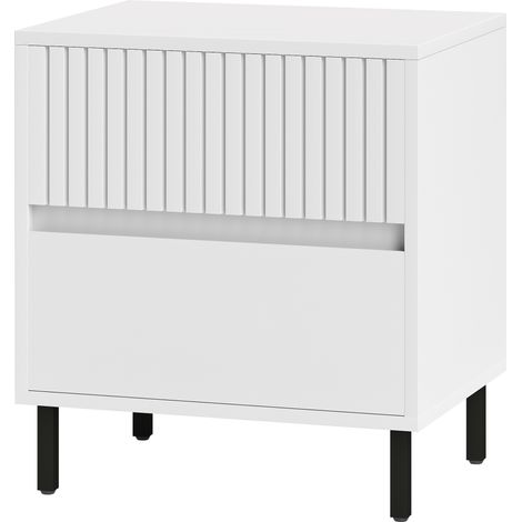 Simple Line Indented TwoDrawer Bedside Table  White (1/5)