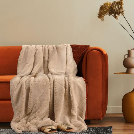 Paco Home Manta Decorativa De Salón Acogedora Colcha Sofá Manta Lavable Rombo Suave Beige, 150x200cm (1/5)