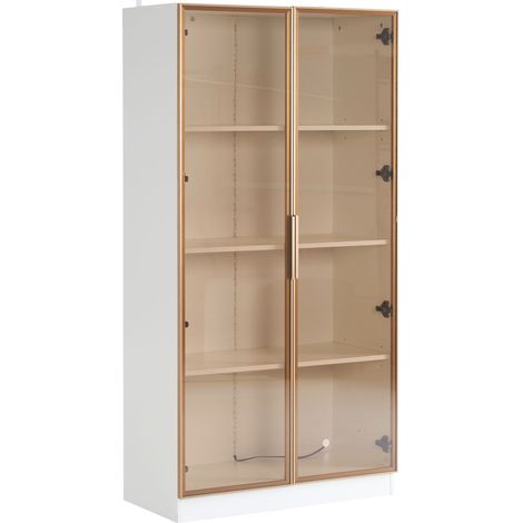Vitrine en verre avec éclairage LED, vitrine à double porte avec étagères réglables, 8040160cm, armoire haute pour salon, vitrine sur pied, meuble de salle de bain (1/5)