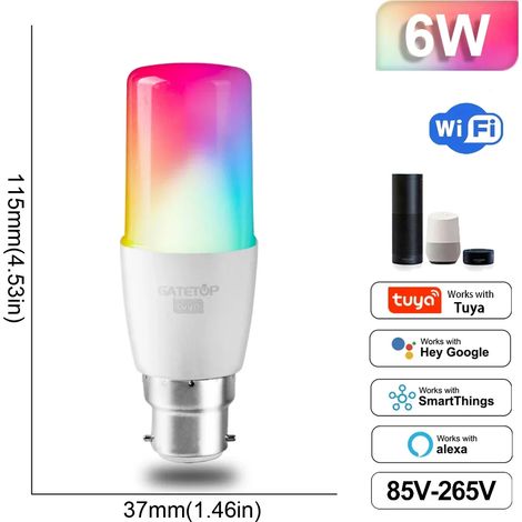 Lampes de croissance pour plantes Ampoule LED intelligente RGB (T37 6W B22, 85-265V) à intensité variable Tuya Light Wifi Magic Lamp, compatible avec Alexa et Google Home (1/5)