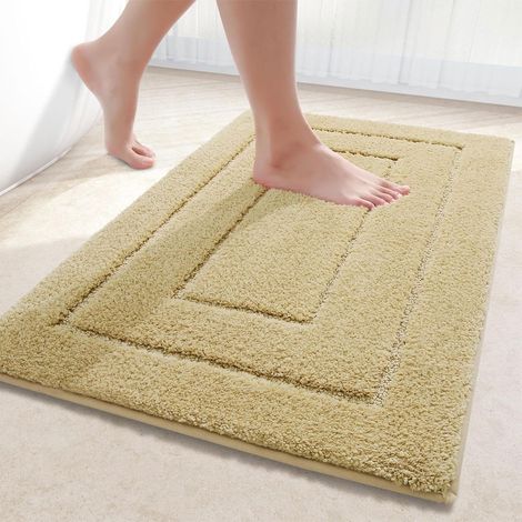 Homaxy Tapis de bain en microfibre antidérapant, lavable, doux, absorbant l'eau, pour salle de bain, 40 x 60 cm, beige (1/5)