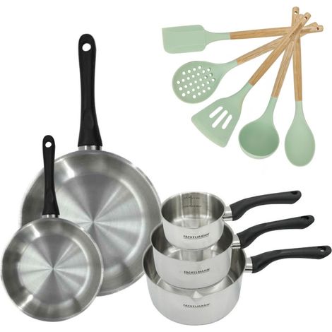 Lot Poêles 20/28 cm et Casseroles 12/16/20 cm Fackelmann Généva avec 5 ustensiles (1/5)