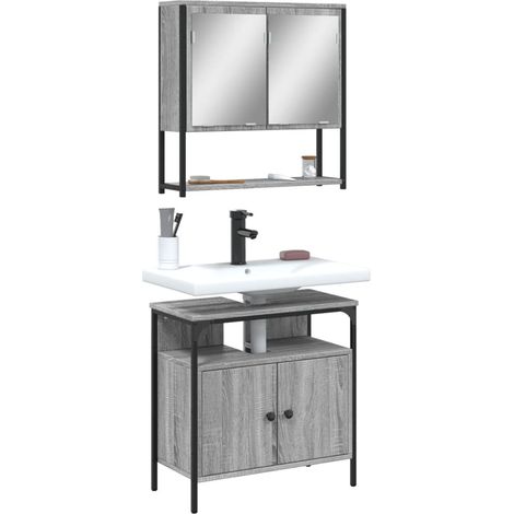 2 Piece Bathroom Furniture Set Grey Sonoma Engineered Wood vidaXL