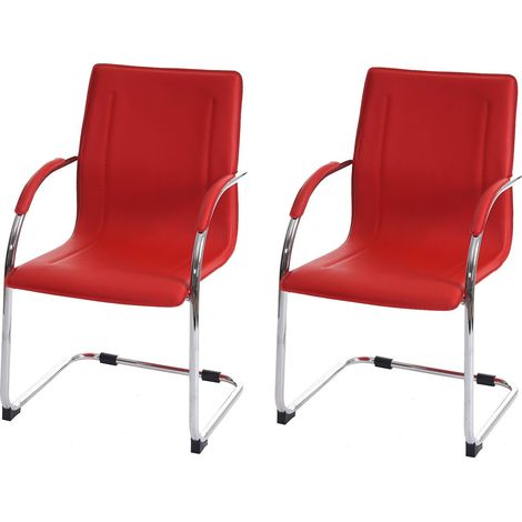 Lot de 2 chaises bureau visiteur en synthétique rouge avec accoudoir BUR04066 (1/4)