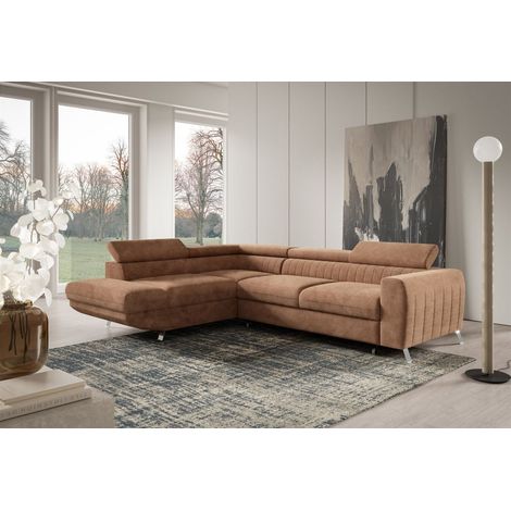 Ecksofa mit Schlaffunktion MARIOS Sofa Stoff Dunbar Rostbraun Ottomane Links