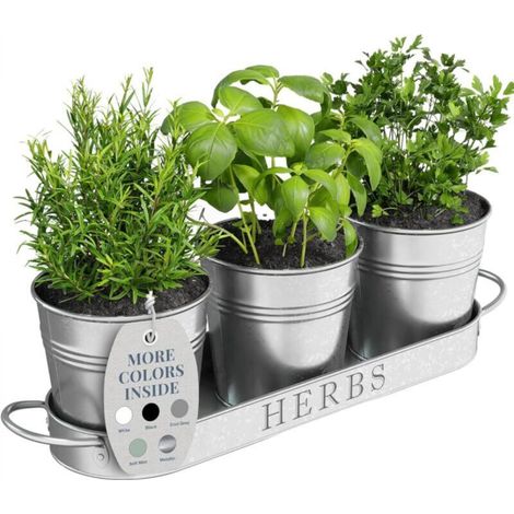 Set of 3 indoor planters with tray, metal window box flower pots with drainage for indoor or outdoor plants (galvanized) (1/5)