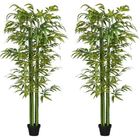 HOMCOM pack de 2 bambú artificiales en maceta 180 cm plantas artificiales para interiores para decoración de salón oficina hogar verde (1/5)