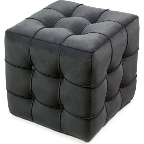 Pouf en velours "Lizbon" - 42 x 42 x 42 cm - Gris (1/4)