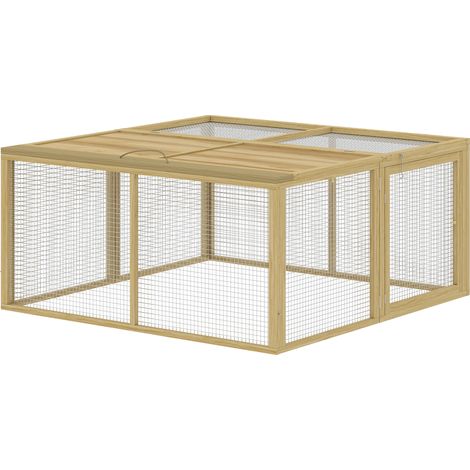 Cage clapier lapin toit ouvrable sapin 120 x 120 x 57 cm naturel (1/4)