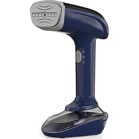Fer à repasser et défroisseur textile portatif 1800W, chauffe rapide 20s, plaque céramique, 2-en-1 anti-froissage et repassage vêtements, brosse peluches, 120V US, bleu (1/5)