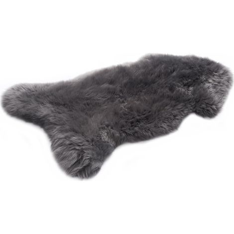 1 Peau De Mouton Naturelle 100-110 Cm Gris Douce Tapis Fourrure Salon Chambre Decoration (1/5)